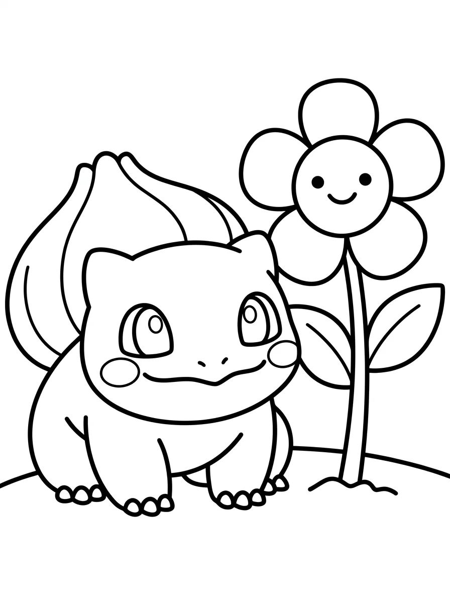 Bulbasaur com Flor Fofa para colorir Desenho de Bulbasaur com Flor Fofa para colorir e imprimir grátis