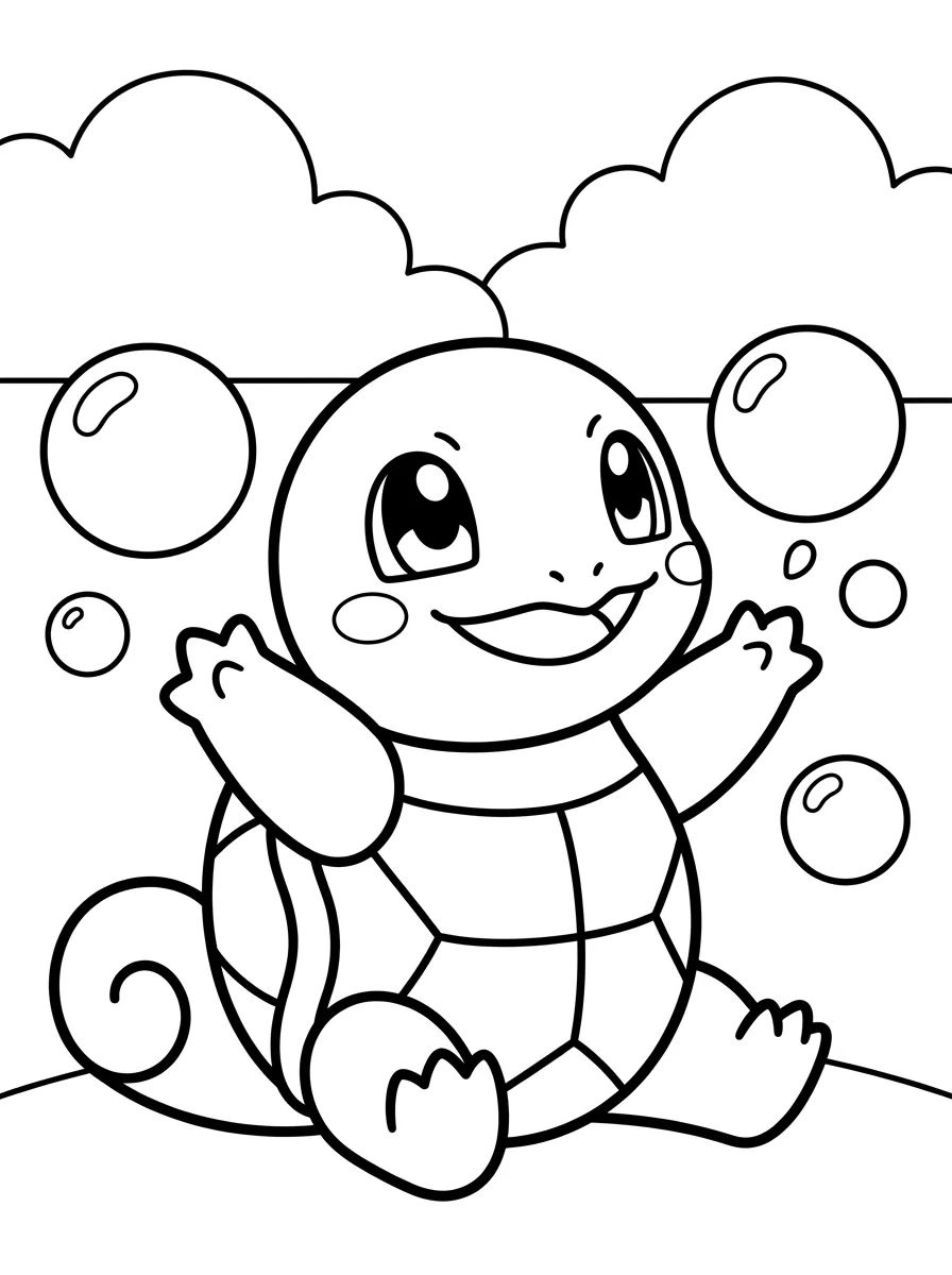 Squirtle Brincando com Bolhas para colorir Desenho de Squirtle Brincando com Bolhas para colorir e imprimir grátis