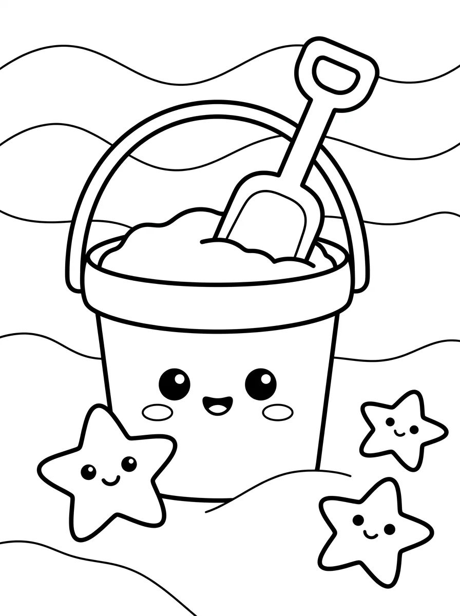 Balde e Pá de Praia Kawaii para colorir Desenho de Balde e Pá de Praia Kawaii para colorir e imprimir grátis