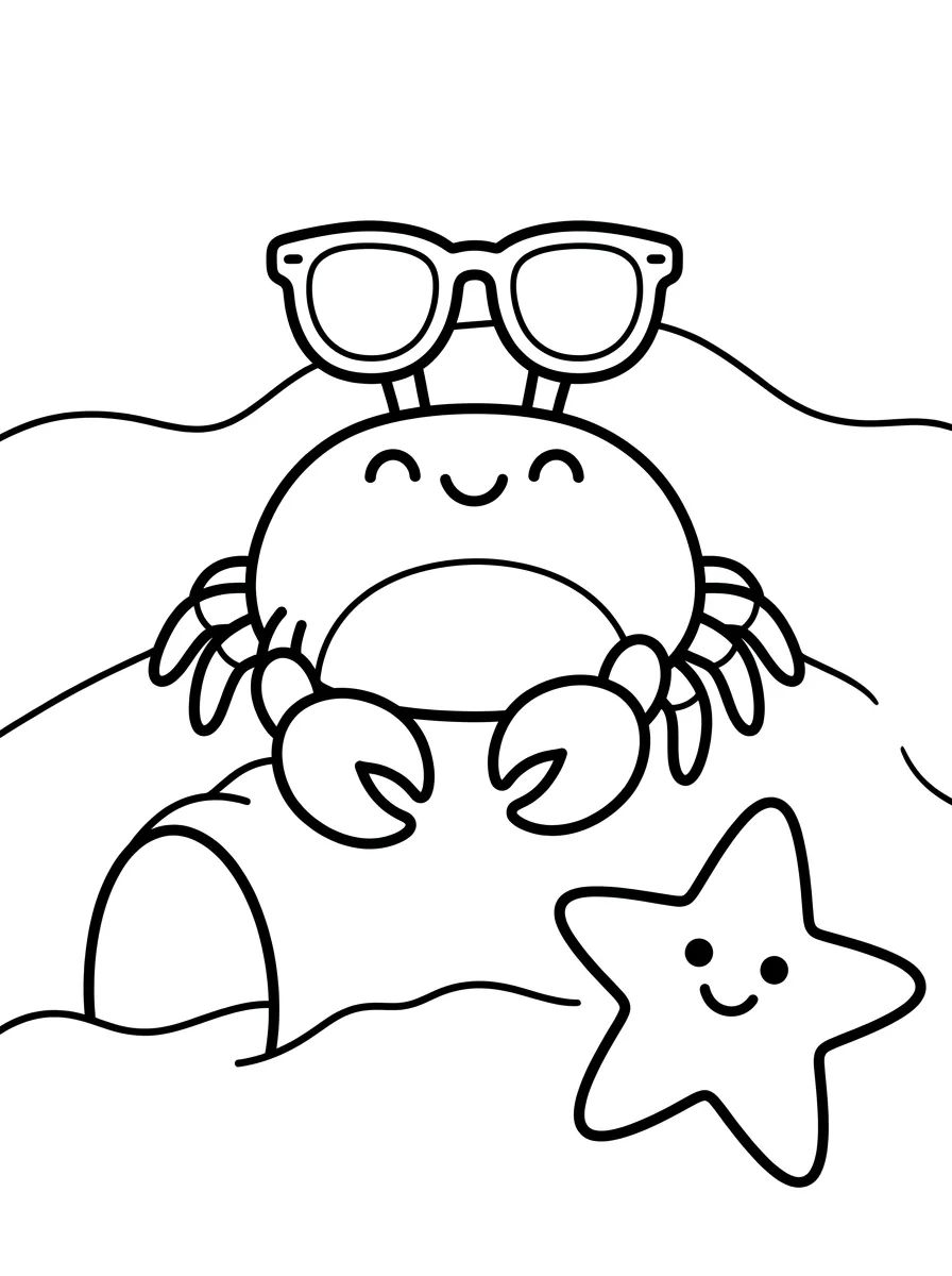 Caranguejo Sorridente com Óculos de Sol na Areia para colorir Desenho de Caranguejo Sorridente com Óculos de Sol na Areia para colorir e imprimir grátis