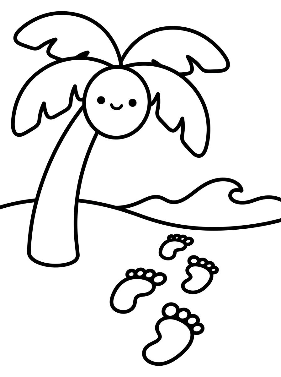 Coqueiro e Pegadas na Areia para colorir Desenho de Coqueiro e Pegadas na Areia para colorir e imprimir grátis