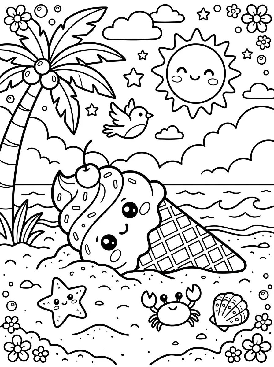 Sorvete de Casquinha na Areia para colorir Desenho de Sorvete de Casquinha na Areia para colorir e imprimir grátis