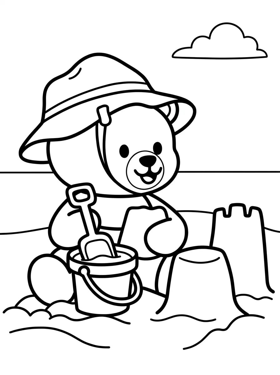 Ursinho Fofo Brincando na Areia da Praia para colorir Desenho de Ursinho Fofo Brincando na Areia da Praia para colorir e imprimir grátis