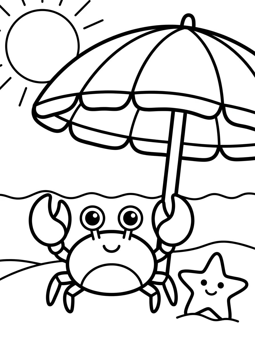 Caranguejo Feliz com Guarda-Sol para colorir Desenho de Caranguejo Feliz com Guarda-Sol para colorir e imprimir grátis