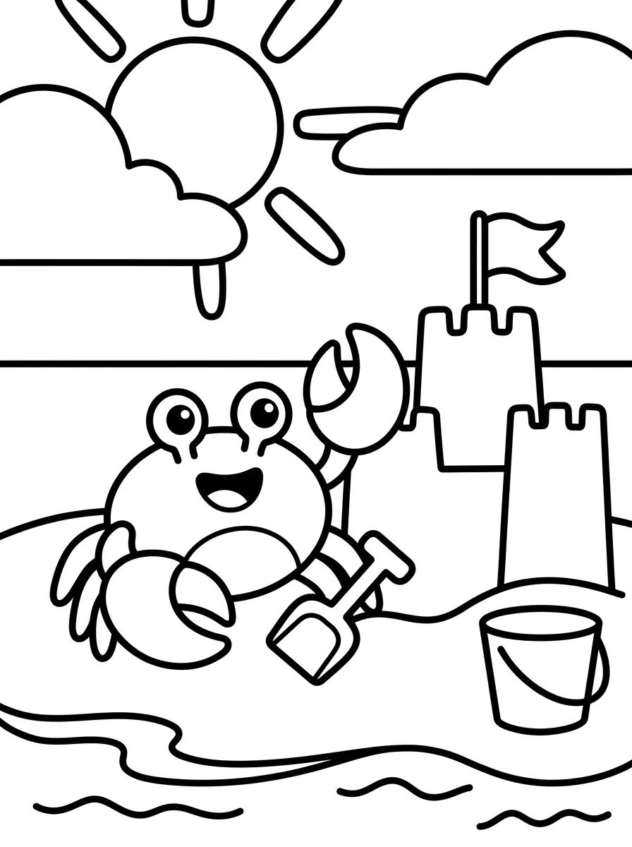 Caranguejo Feliz no Castelo de Areia para colorir Desenho de Caranguejo Feliz no Castelo de Areia para colorir e imprimir grátis