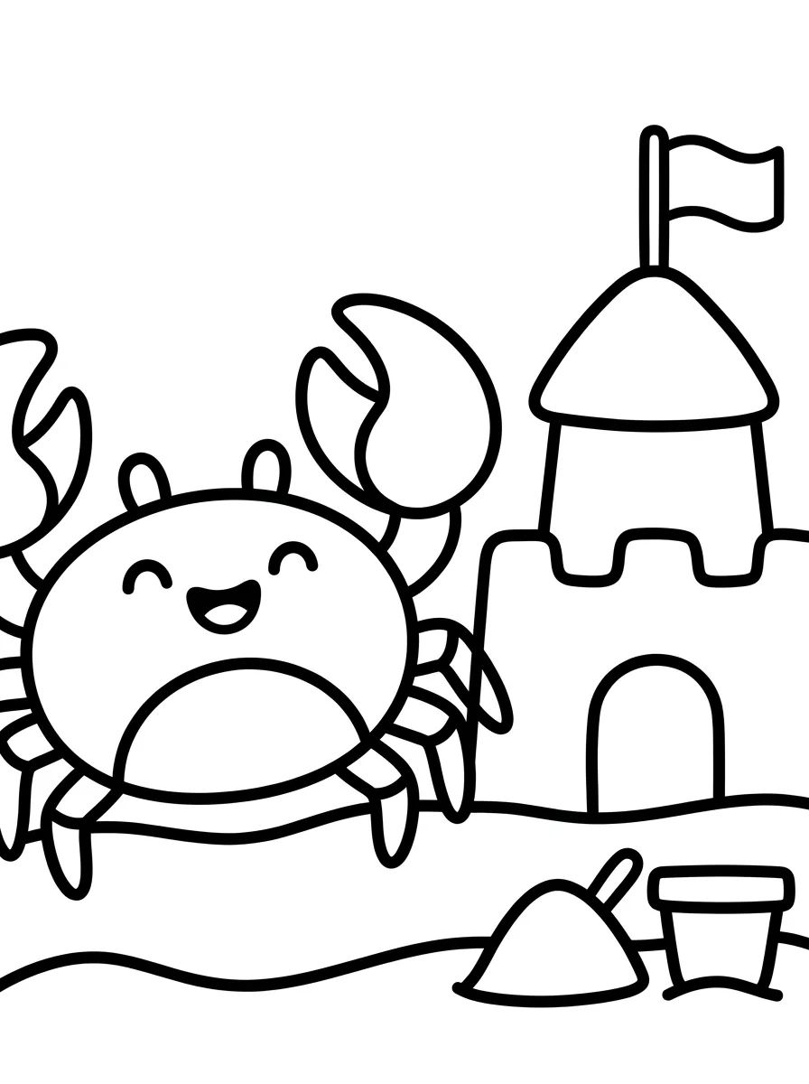 Caranguejo Feliz no Castelo de Areia para colorir Desenho de Caranguejo Feliz no Castelo de Areia para colorir e imprimir grátis