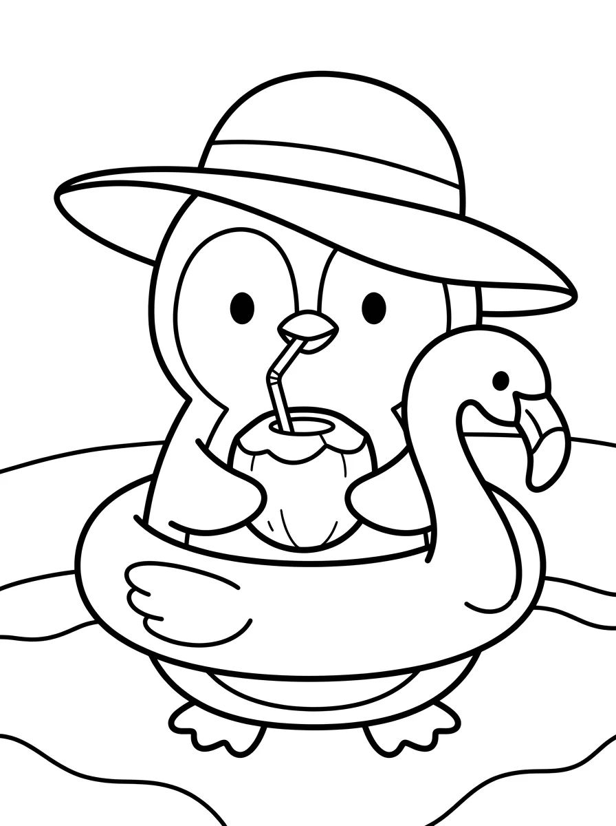 Pinguim de Férias na Praia para colorir Desenho de Pinguim de Férias na Praia para colorir e imprimir grátis