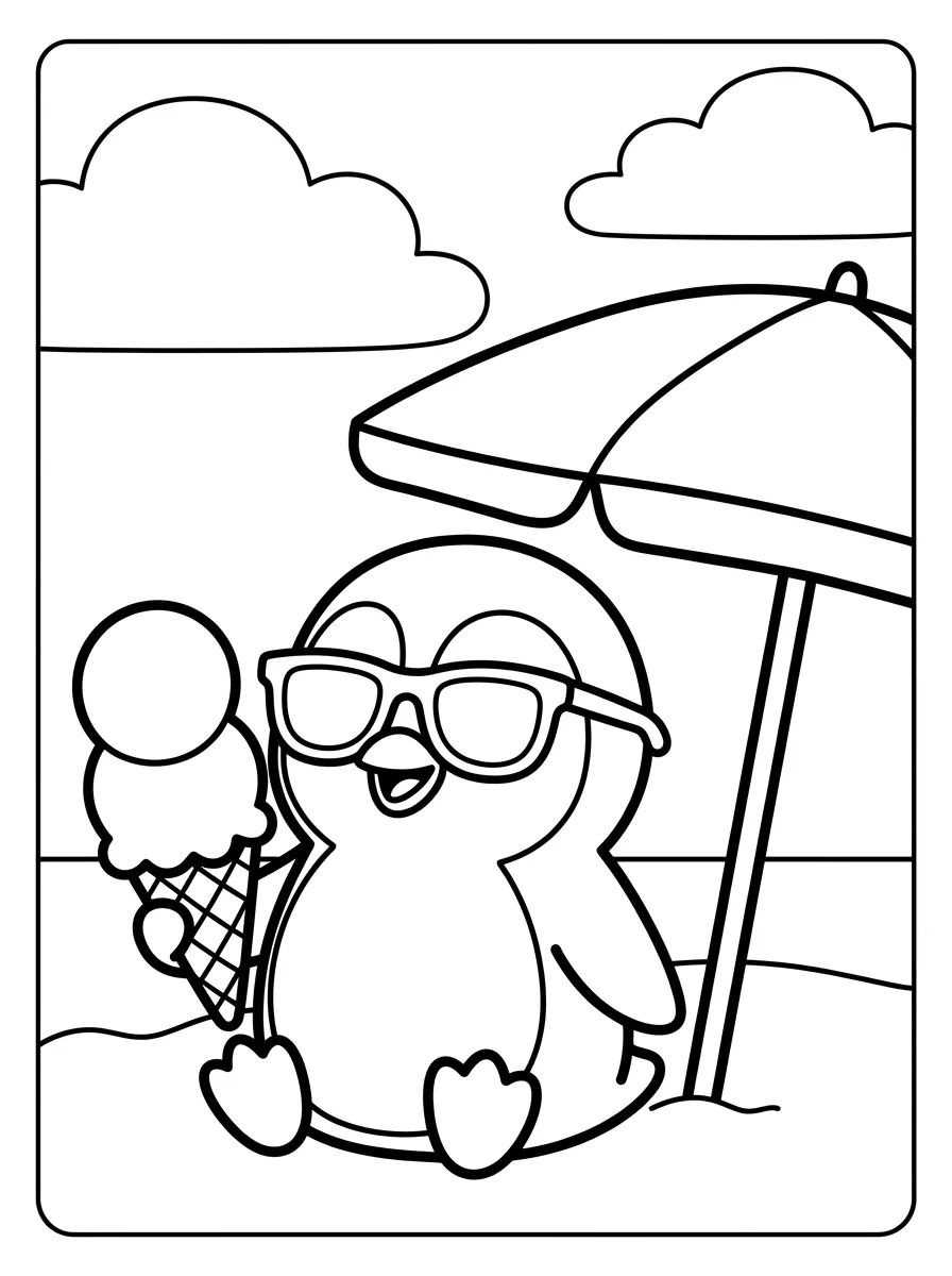 Pinguim Tomando Sorvete no Sol para colorir Desenho de Pinguim Tomando Sorvete no Sol para colorir e imprimir grátis