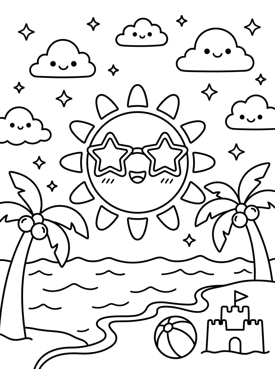 Sol de Verão Fofo para colorir Desenho de Sol de Verão Fofo para colorir e imprimir grátis