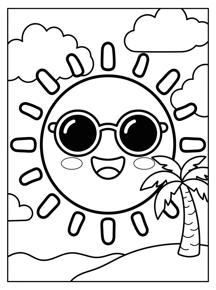Sol de Verão Sorridente para colorir Desenho de Sol de Verão Sorridente para colorir e imprimir grátis
