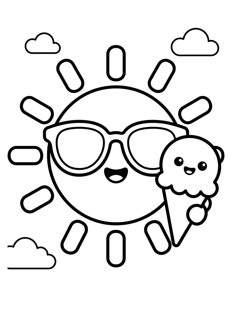 Summer Sun Eating Ice Cream para colorir Desenho de Summer Sun Eating Ice Cream para colorir e imprimir grátis