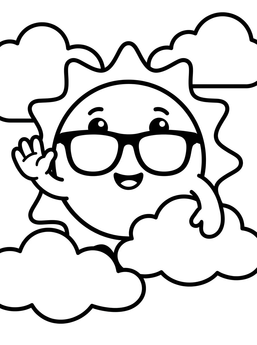 Solzinho Kawaii de Óculos de Sol para colorir Desenho de Solzinho Kawaii de Óculos de Sol para colorir e imprimir grátis