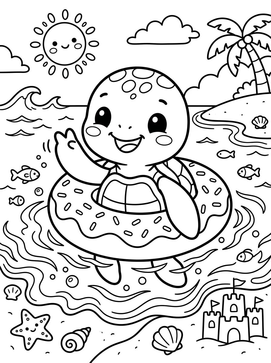 Tartaruga de Boia na Praia para colorir Desenho de Tartaruga de Boia na Praia para colorir e imprimir grátis