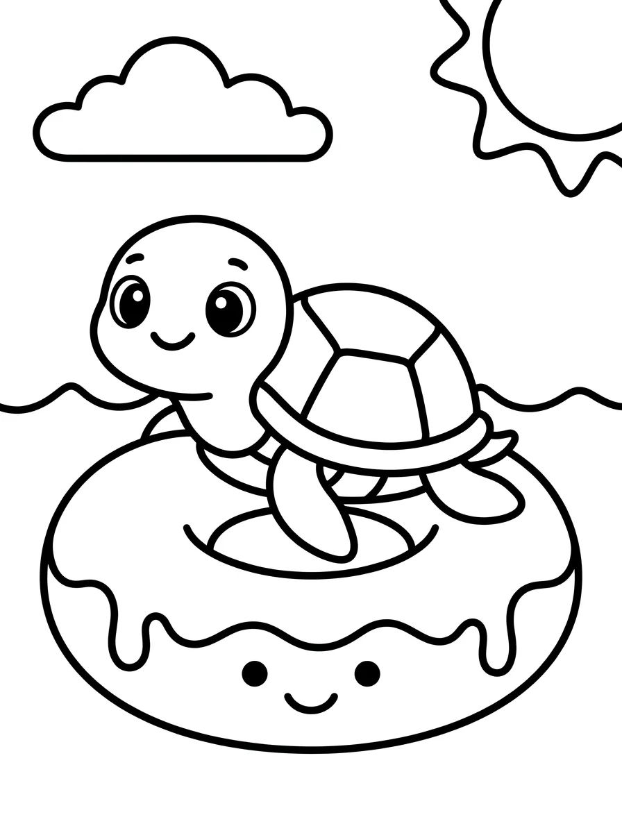 Tartaruga Fofa de Boia no Mar para colorir Desenho de Tartaruga Fofa de Boia no Mar para colorir e imprimir grátis