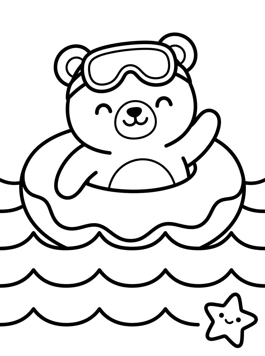 Ursinho Fofo na Boia de Praia para colorir Desenho de Ursinho Fofo na Boia de Praia para colorir e imprimir grátis