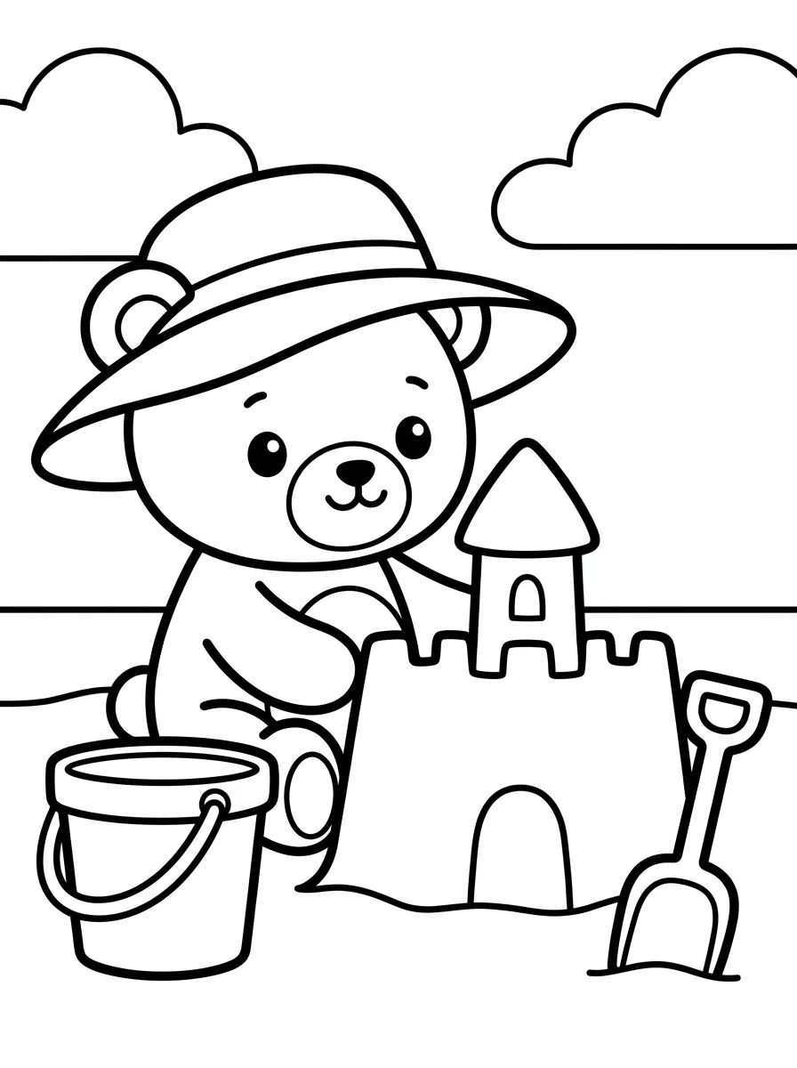 Ursinho Kawaii no Castelo de Areia para colorir Desenho de Ursinho Kawaii no Castelo de Areia para colorir e imprimir grátis