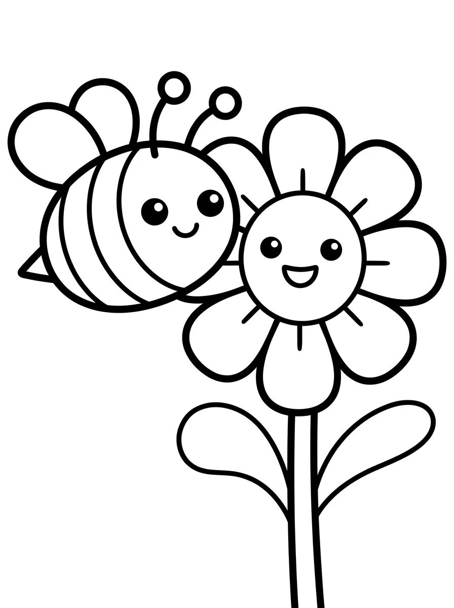 Abelhinha Fofa na Flor de Primavera para colorir Desenho de Abelhinha Fofa na Flor de Primavera para colorir e imprimir grátis