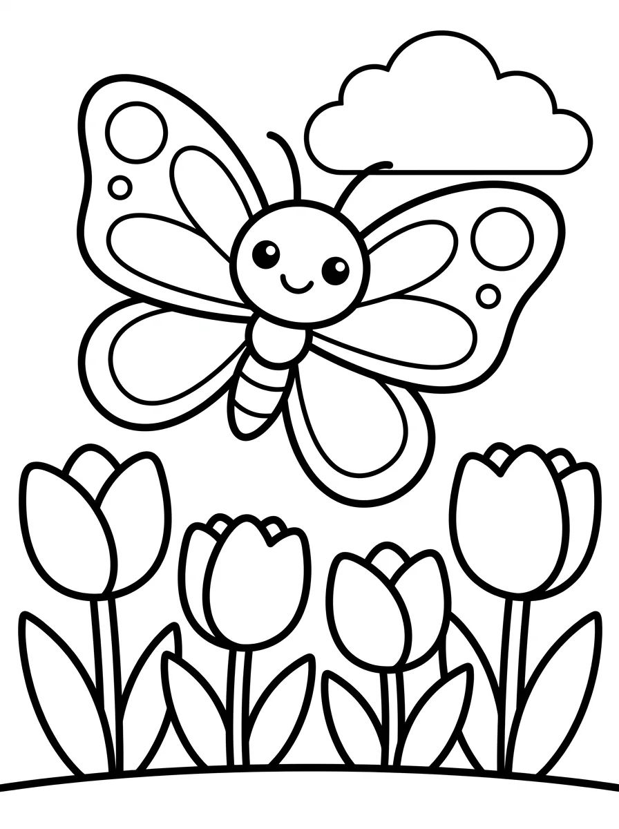 Borboleta Fofa no Jardim para colorir Desenho de Borboleta Fofa no Jardim para colorir e imprimir grátis