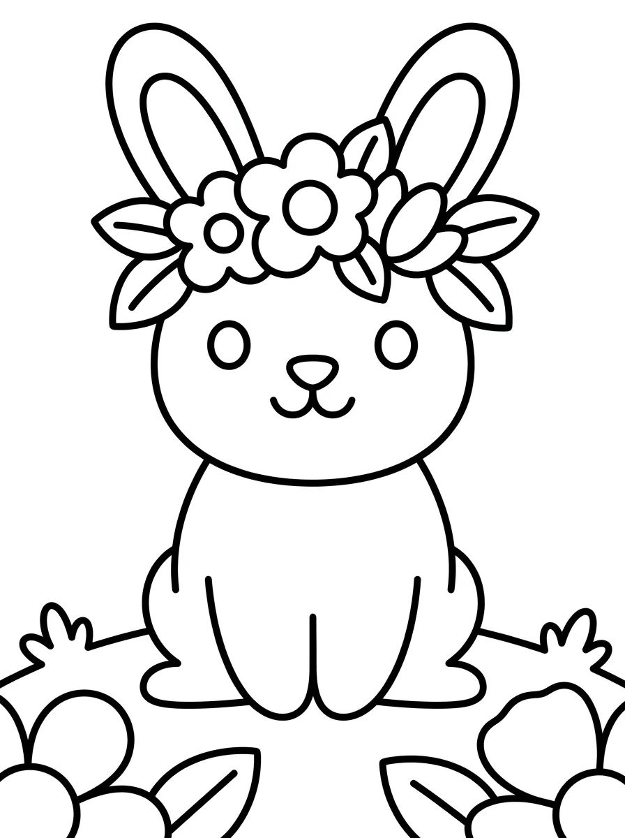 Coelhinho com Coroa de Flores para colorir Desenho de Coelhinho com Coroa de Flores para colorir e imprimir grátis