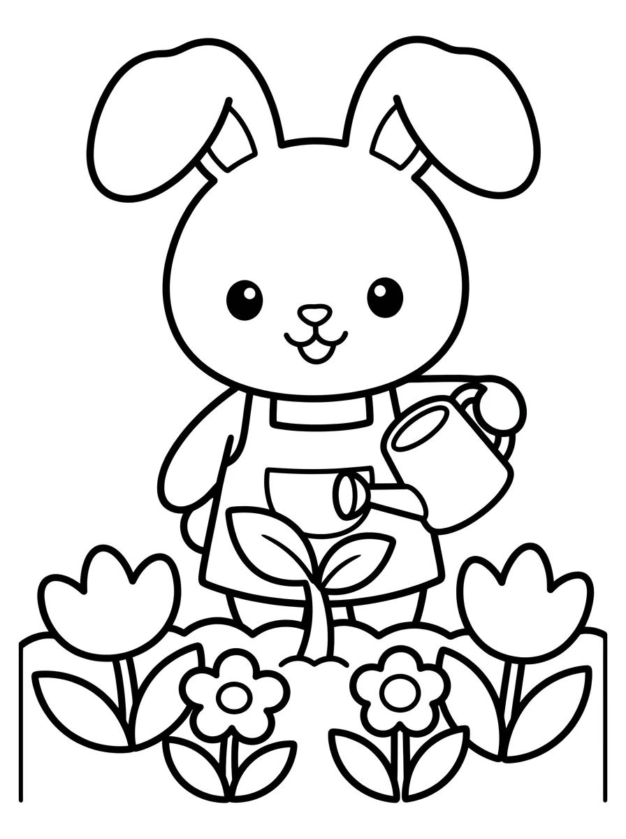 Coelhinho no Canteiro de Flores para colorir Desenho de Coelhinho no Canteiro de Flores para colorir e imprimir grátis