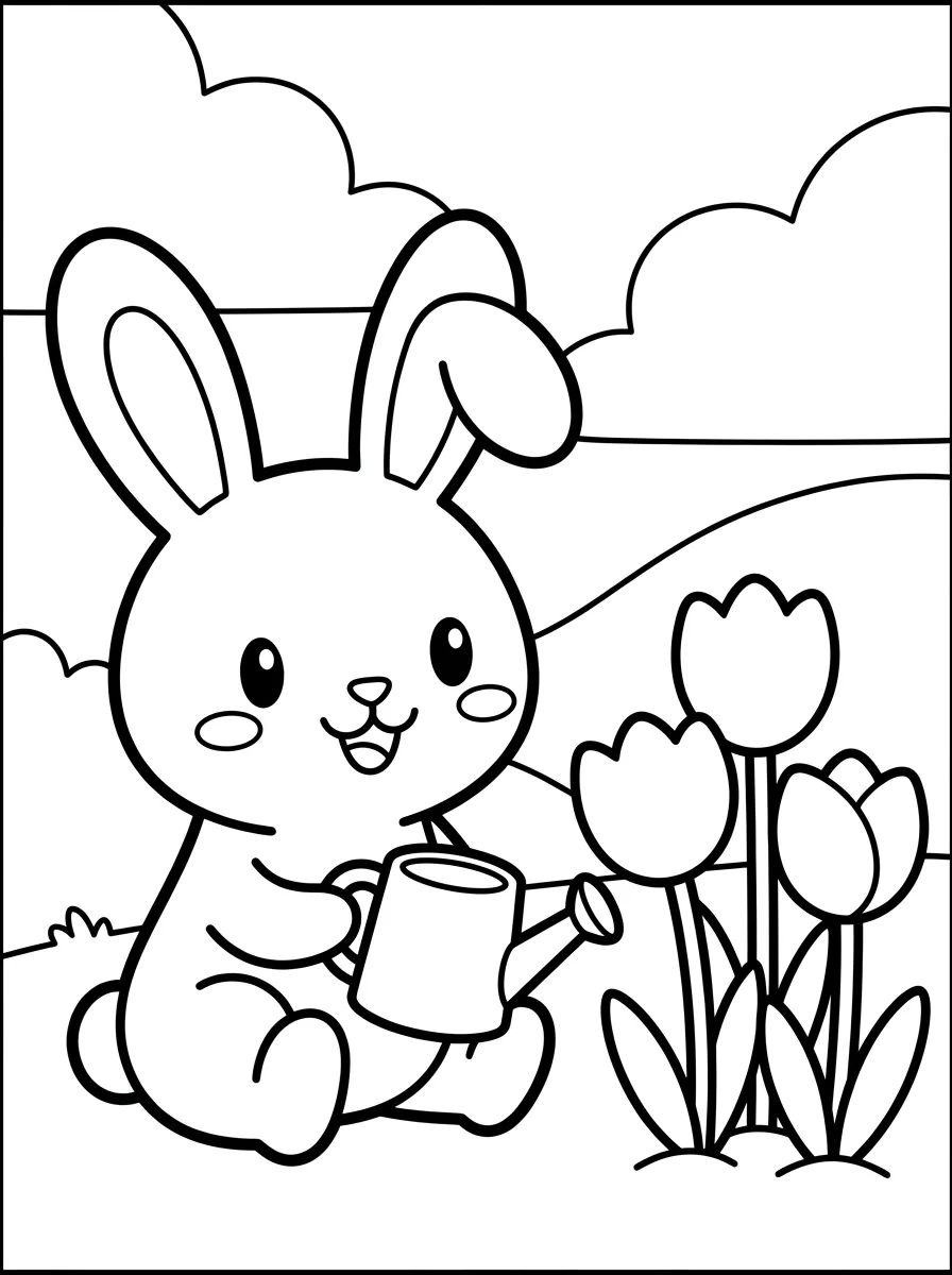Coelhinho no Jardim de Primavera para colorir Desenho de Coelhinho no Jardim de Primavera para colorir e imprimir grátis