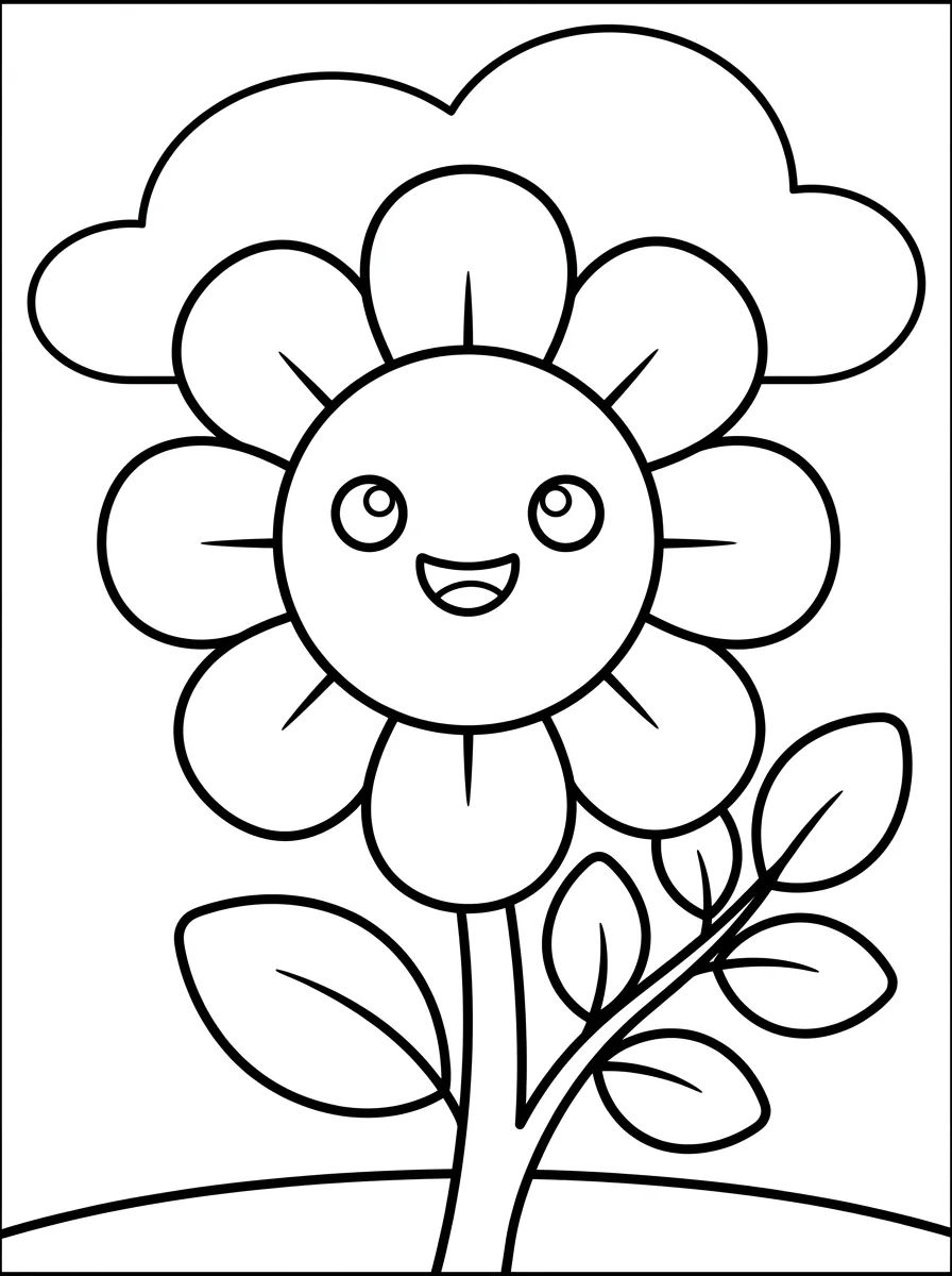 Flor Kawaii Sorridente para colorir Desenho de Flor Kawaii Sorridente para colorir e imprimir grátis