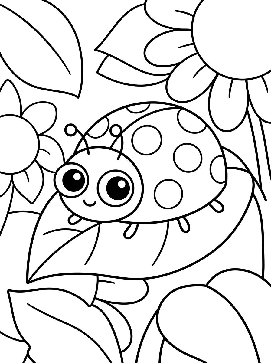 Joaninha Fofa nas Flores para colorir Desenho de Joaninha Fofa nas Flores para colorir e imprimir grátis