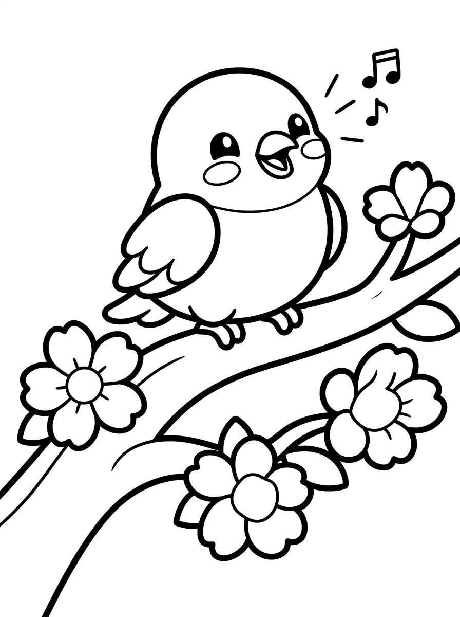 Passarinho Cantando no Galho Florido para colorir Desenho de Passarinho Cantando no Galho Florido para colorir e imprimir grátis