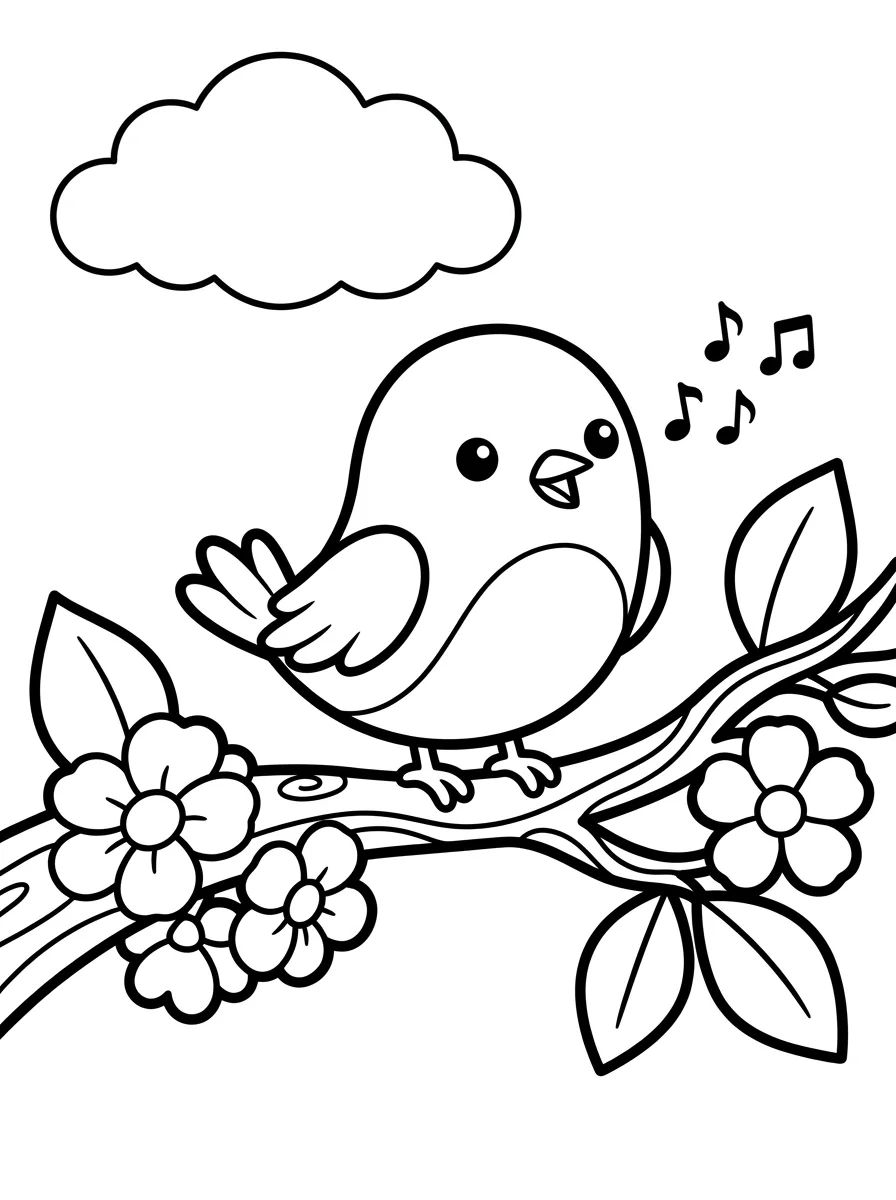 Passarinho no Galho Florido para colorir Desenho de Passarinho no Galho Florido para colorir e imprimir grátis