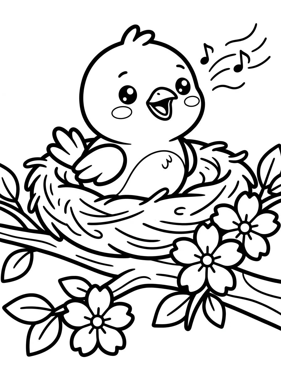 Passarinho no Ninho Florido para colorir Desenho de Passarinho no Ninho Florido para colorir e imprimir grátis