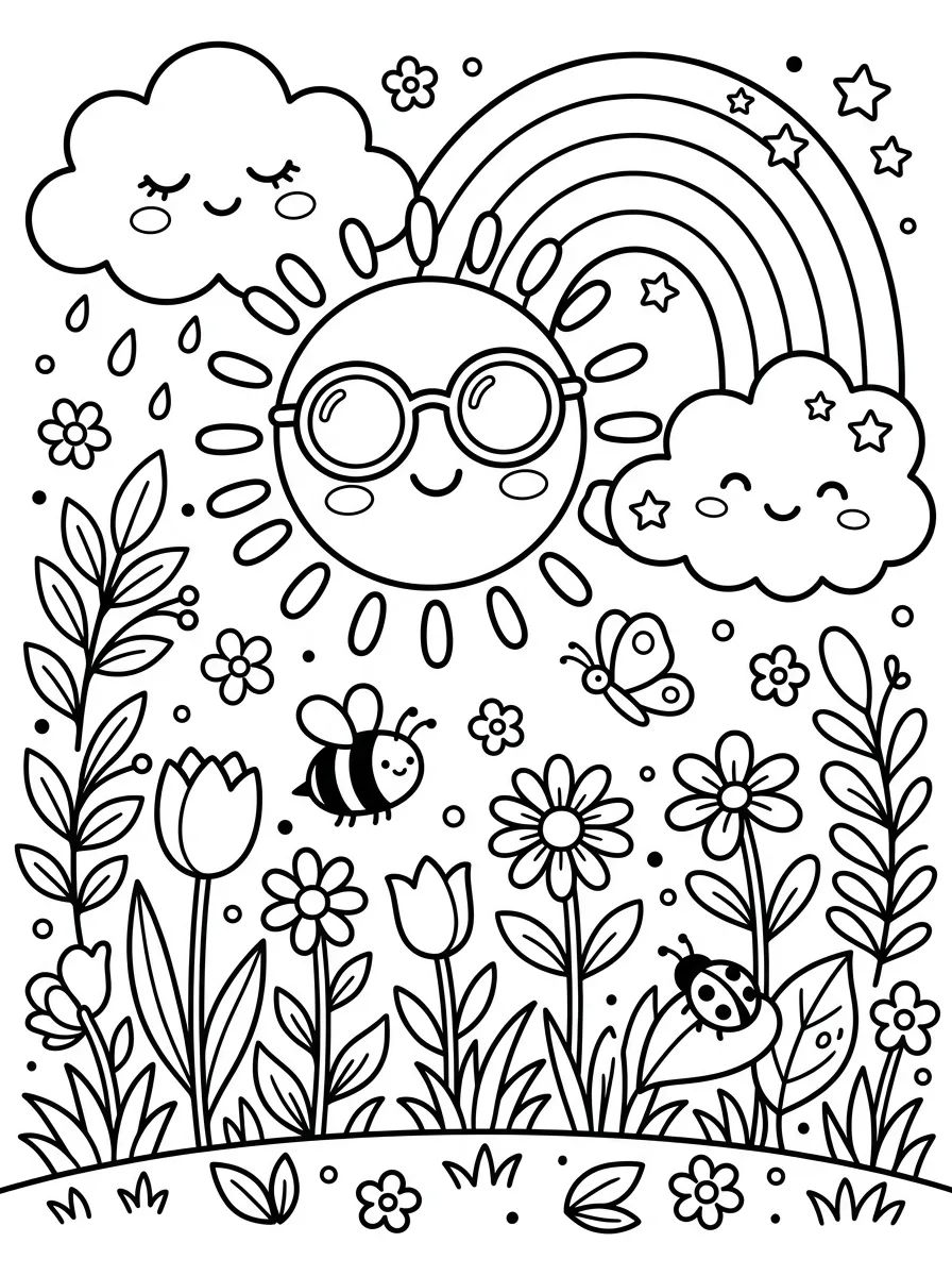 Sol Sorridente e Arco-Íris de Primavera para colorir Desenho de Sol Sorridente e Arco-Íris de Primavera para colorir e imprimir grátis