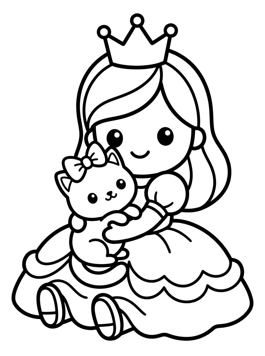 Princesa com Gatinho para colorir Desenho de Princesa com Gatinho para colorir e imprimir grátis