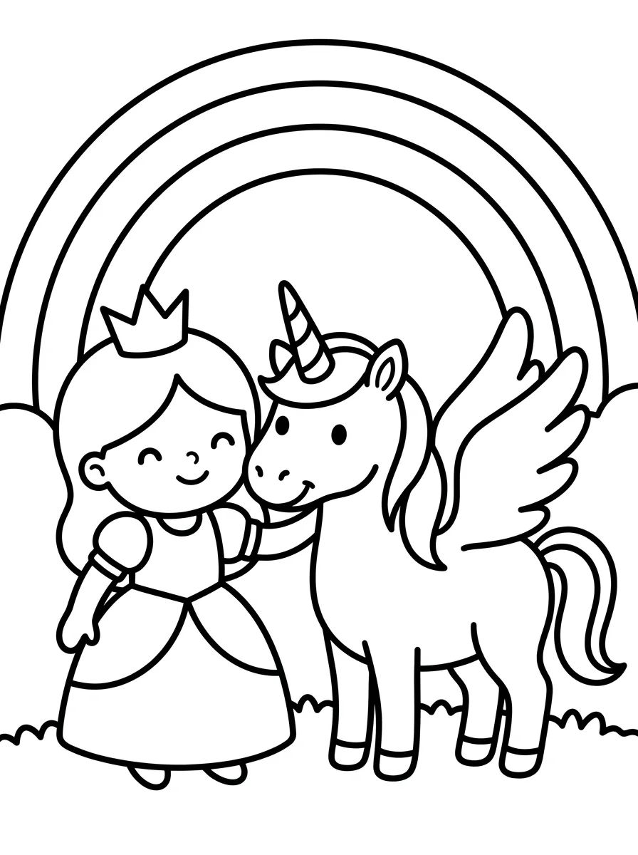 Princesa e o Unicórnio para colorir Desenho de Princesa e o Unicórnio para colorir e imprimir grátis