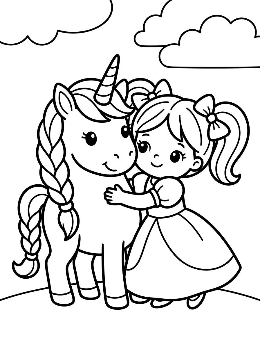 Princesa e seu Unicórnio Mágico para colorir Desenho de Princesa e seu Unicórnio Mágico para colorir e imprimir grátis