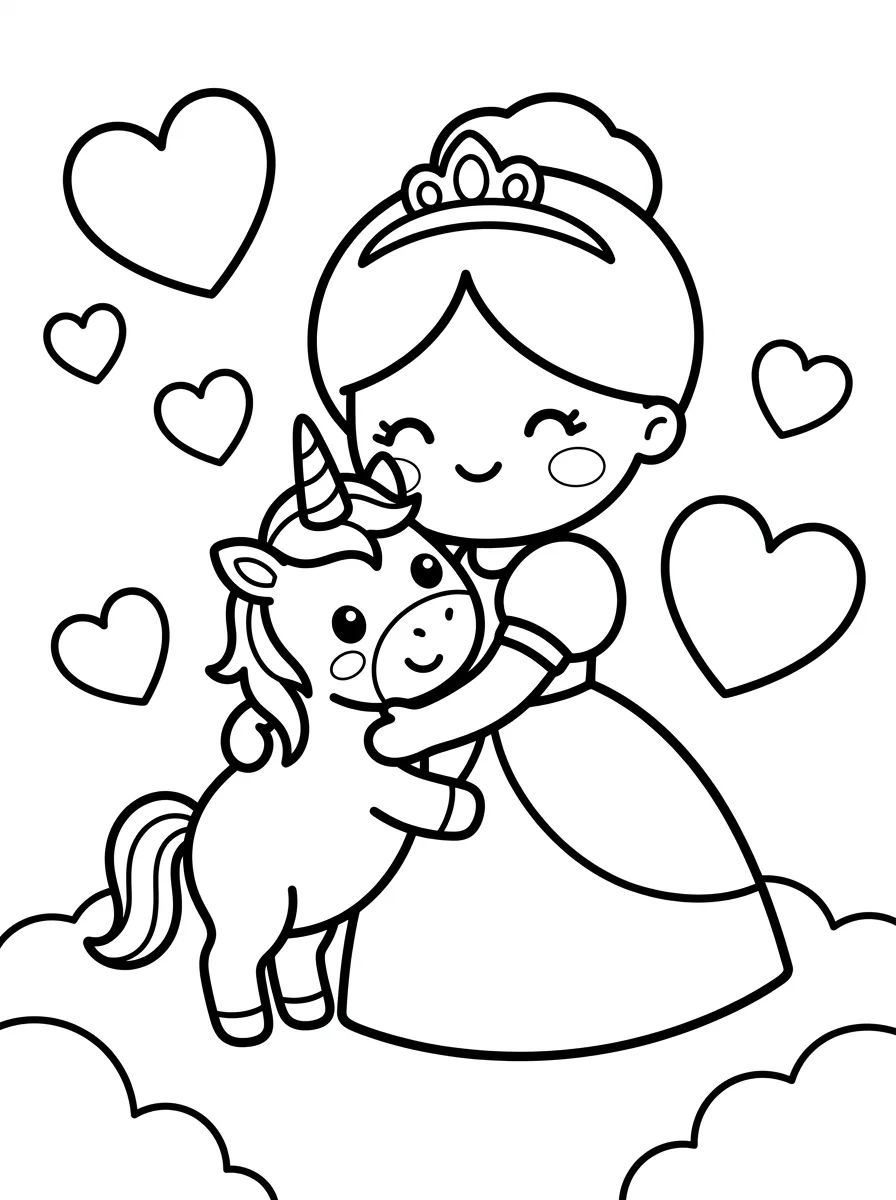 Princesa e seu Unicórnio para colorir Desenho de Princesa e seu Unicórnio para colorir e imprimir grátis