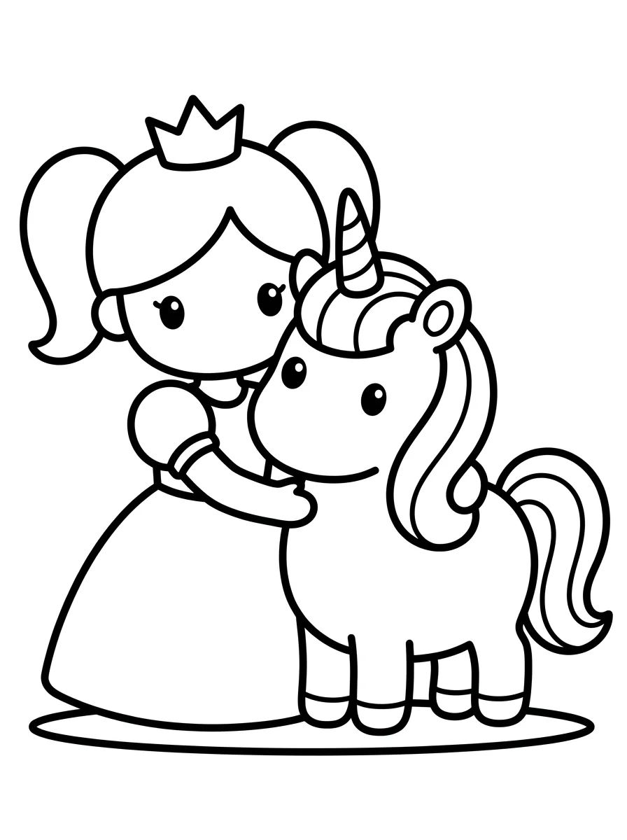 Princesa e Unicórnio Fofo para colorir Desenho de Princesa e Unicórnio Fofo para colorir e imprimir grátis