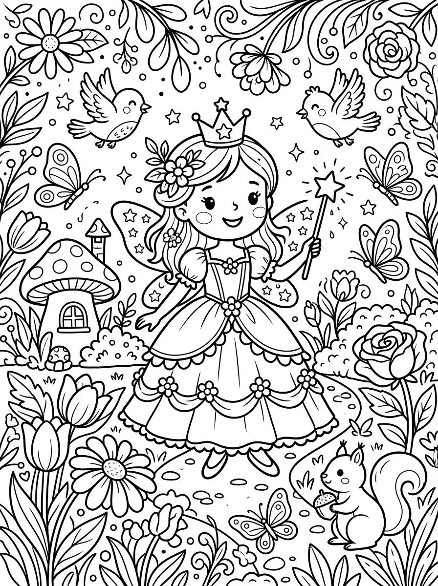 Princesa Fada no Jardim para colorir Desenho de Princesa Fada no Jardim para colorir e imprimir grátis