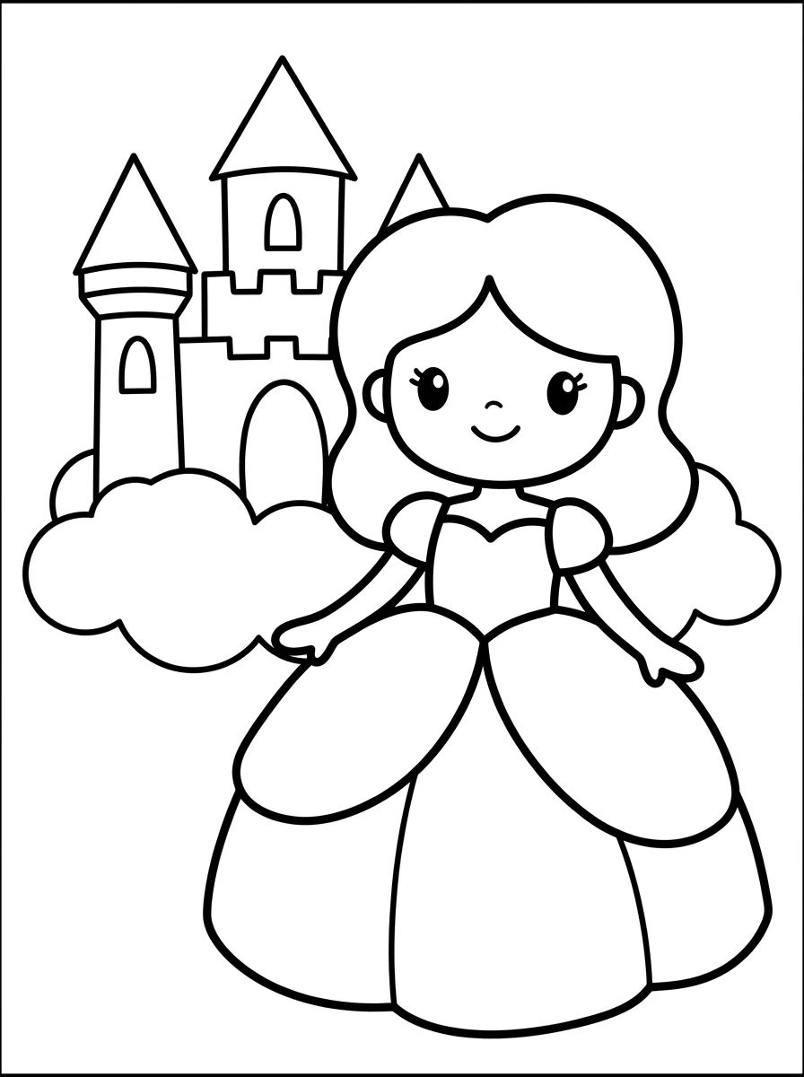 Princesa Kawaii no Castelo para colorir Desenho de Princesa Kawaii no Castelo para colorir e imprimir grátis