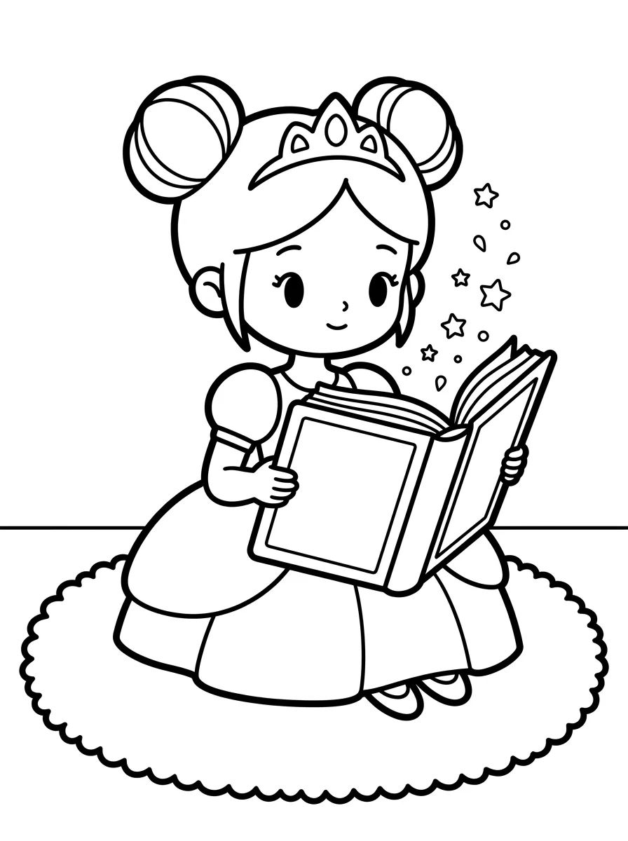 Princesa Lendo Livro Mágico para colorir Desenho de Princesa Lendo Livro Mágico para colorir e imprimir grátis