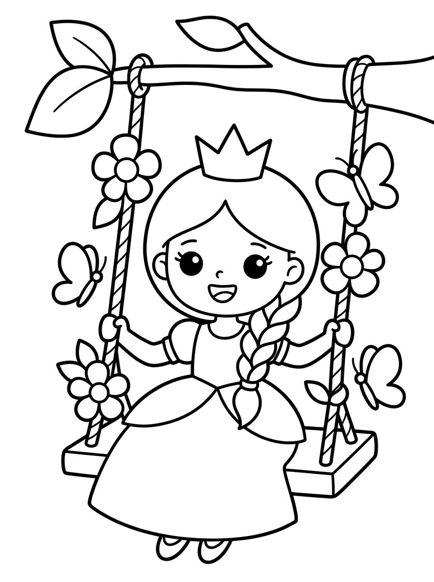 Princesa no Balanço de Flores para colorir Desenho de Princesa no Balanço de Flores para colorir e imprimir grátis