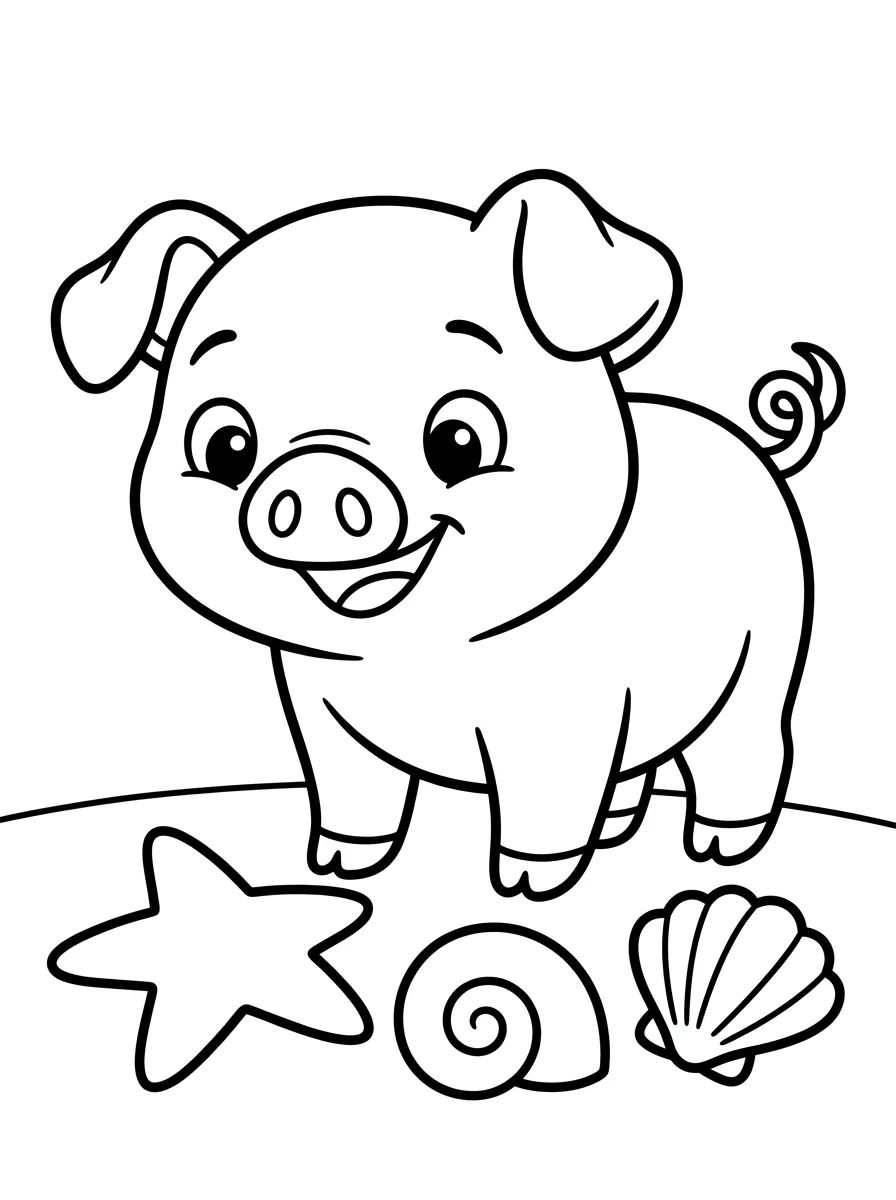 Pua Curioso Brincando com Conchinhas para colorir Desenho de Pua Curioso Brincando com Conchinhas para colorir e imprimir grátis