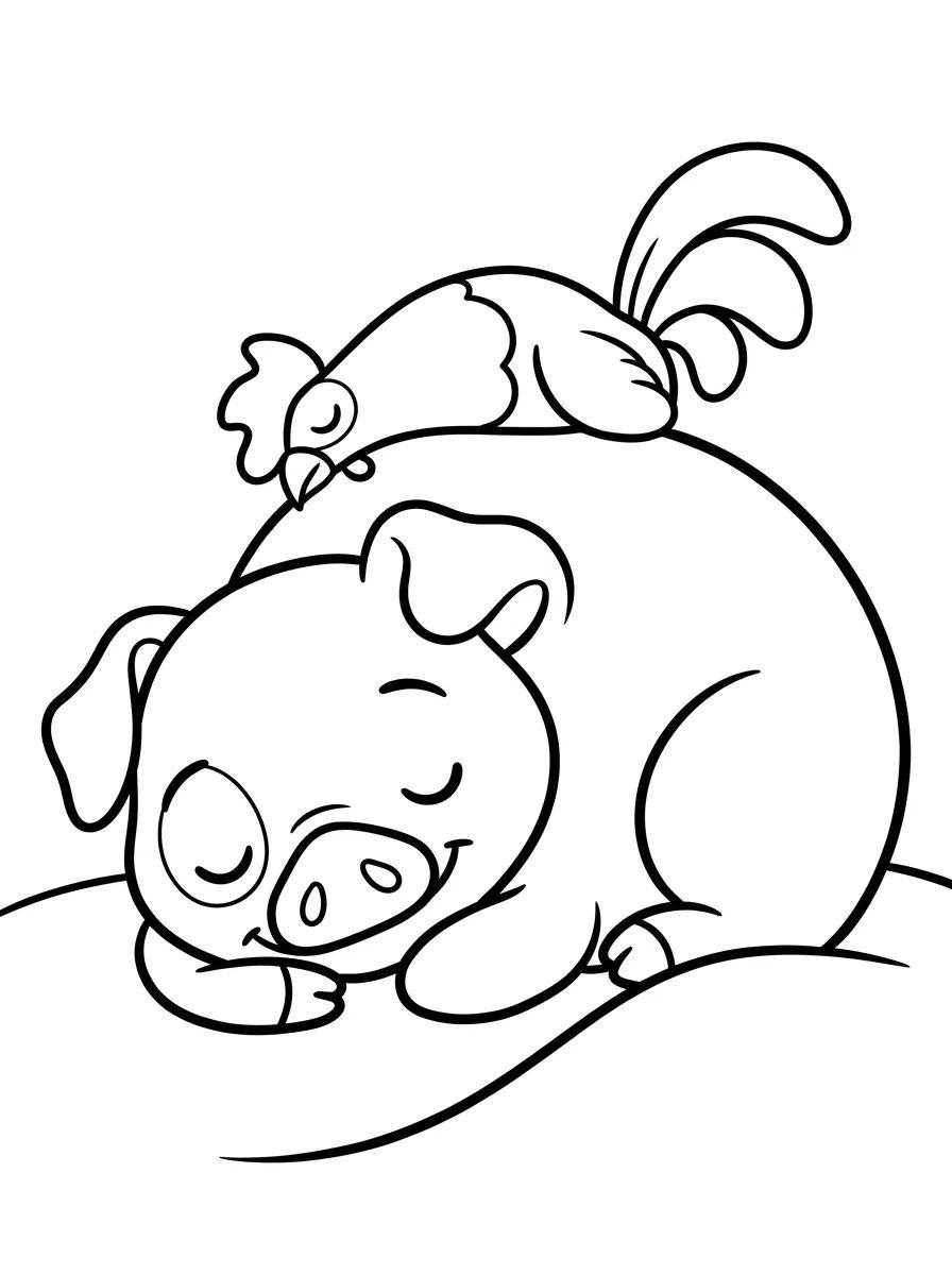 Pua Dormindo com Hei Hei Empoleirado para colorir Desenho de Pua Dormindo com Hei Hei Empoleirado para colorir e imprimir grátis