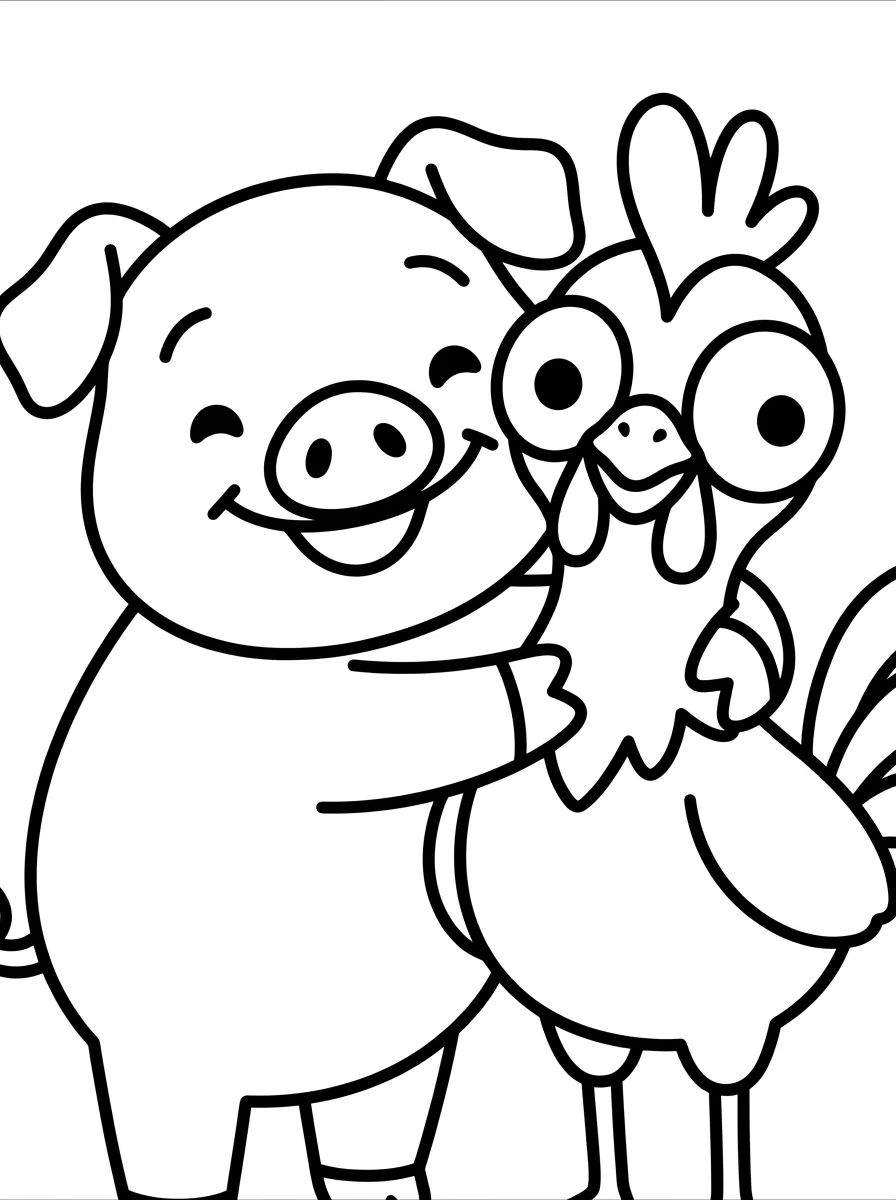 Pua and Hei Hei Hugging para colorir Desenho de Pua and Hei Hei Hugging para colorir e imprimir grátis