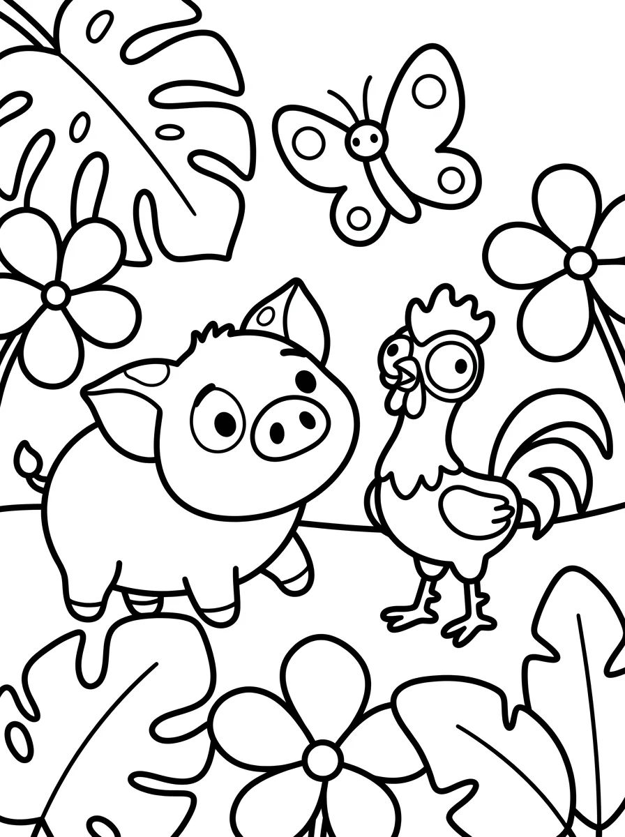 Pua and Hei Hei in the Tropical Forest para colorir Desenho de Pua and Hei Hei in the Tropical Forest para colorir e imprimir grátis