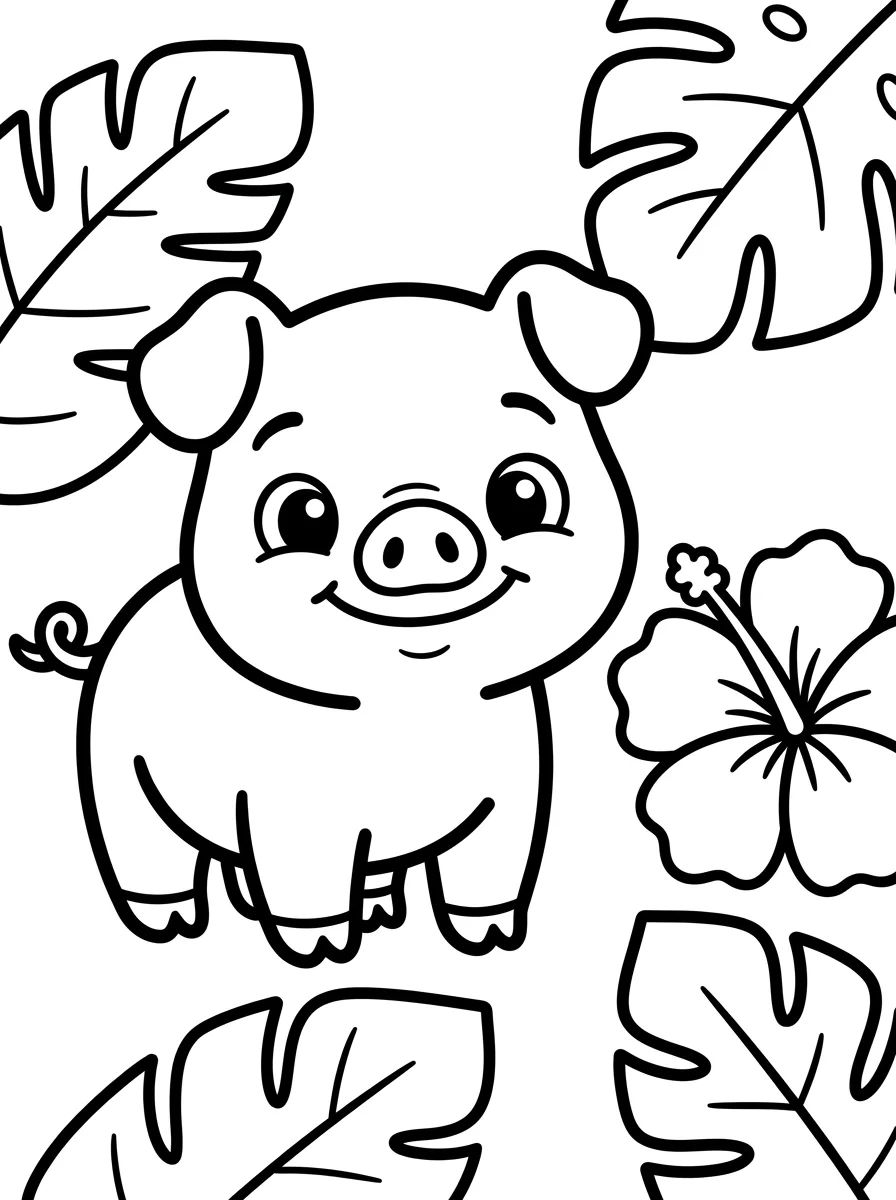 Cute Smiling Pua in the Tropical Forest para colorir Desenho de Cute Smiling Pua in the Tropical Forest para colorir e imprimir grátis