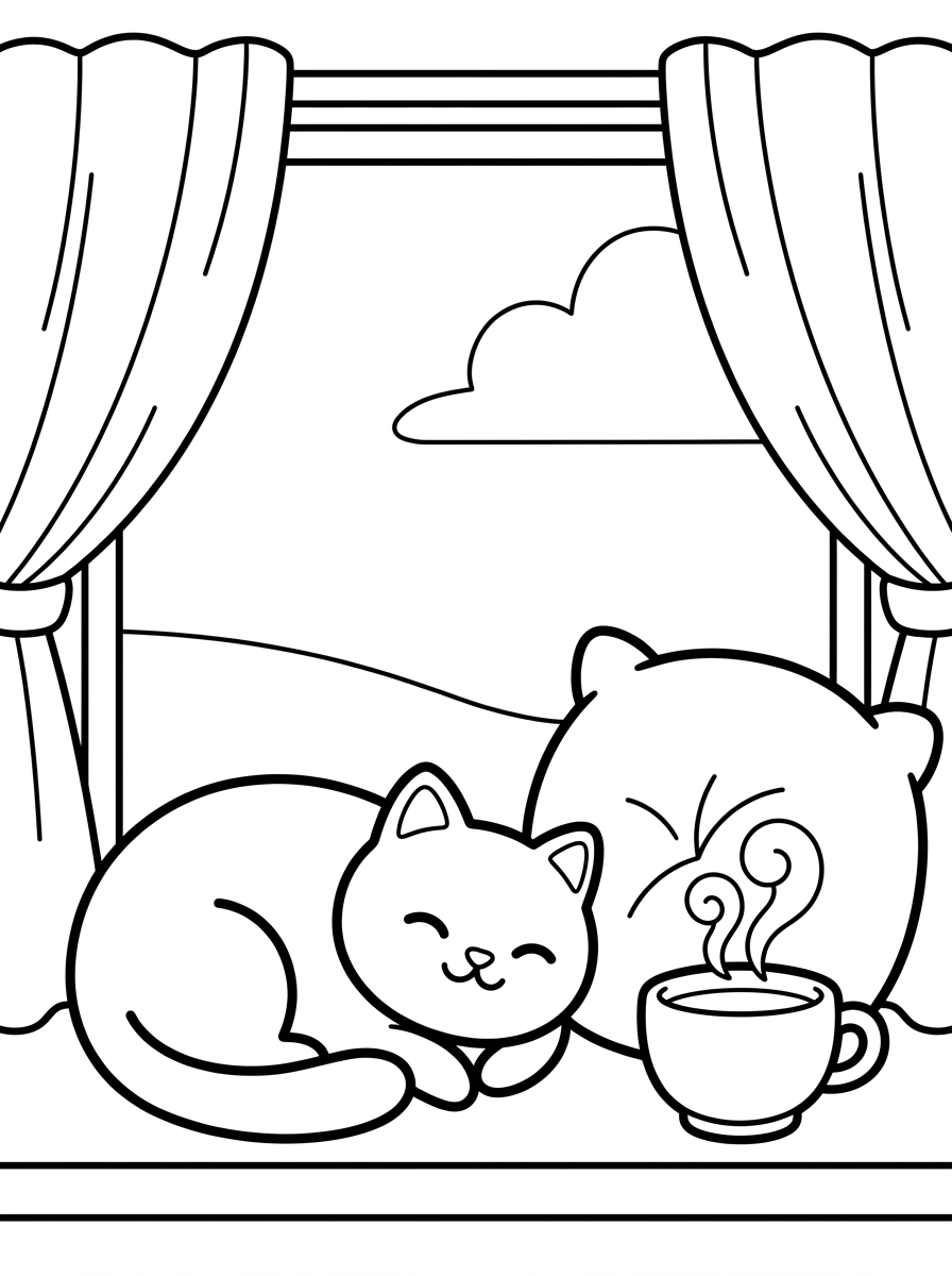 Cantinho da Leitura na Janela para colorir Desenho de Cantinho da Leitura na Janela para colorir e imprimir grátis