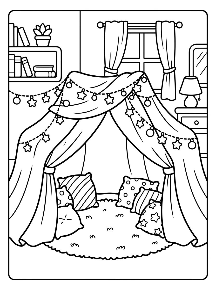 Cabana de Lençol com Luzinhas para colorir Desenho de Cabana de Lençol com Luzinhas para colorir e imprimir grátis