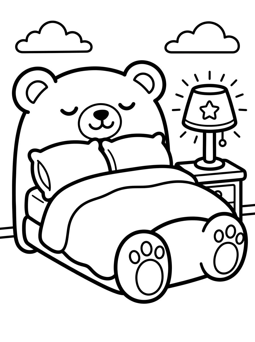 Cama de Ursinho Aconchegante para colorir Desenho de Cama de Ursinho Aconchegante para colorir e imprimir grátis
