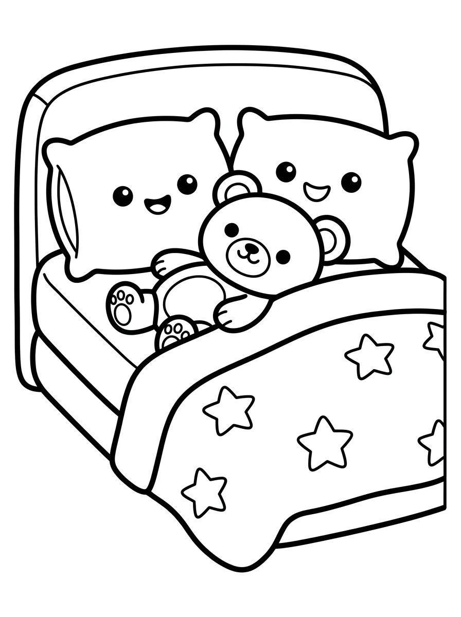 Coleção de desenhos para colorir: Quarto Aconchegante Kawaii