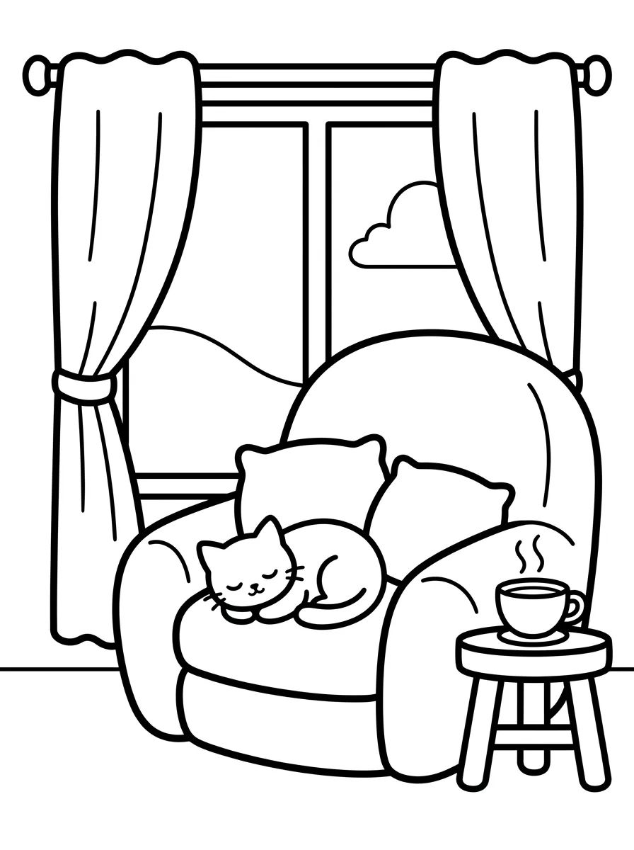 Cantinho da Leitura na Janela para colorir Desenho de Cantinho da Leitura na Janela para colorir e imprimir grátis